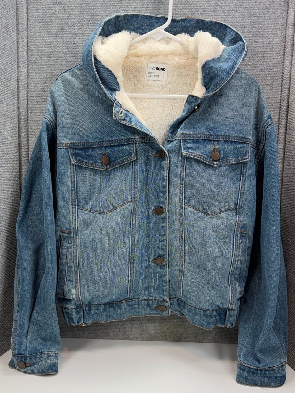 CiSono Denim Collection Hooded Faux Fur Lined Denim Jacket – Women's L